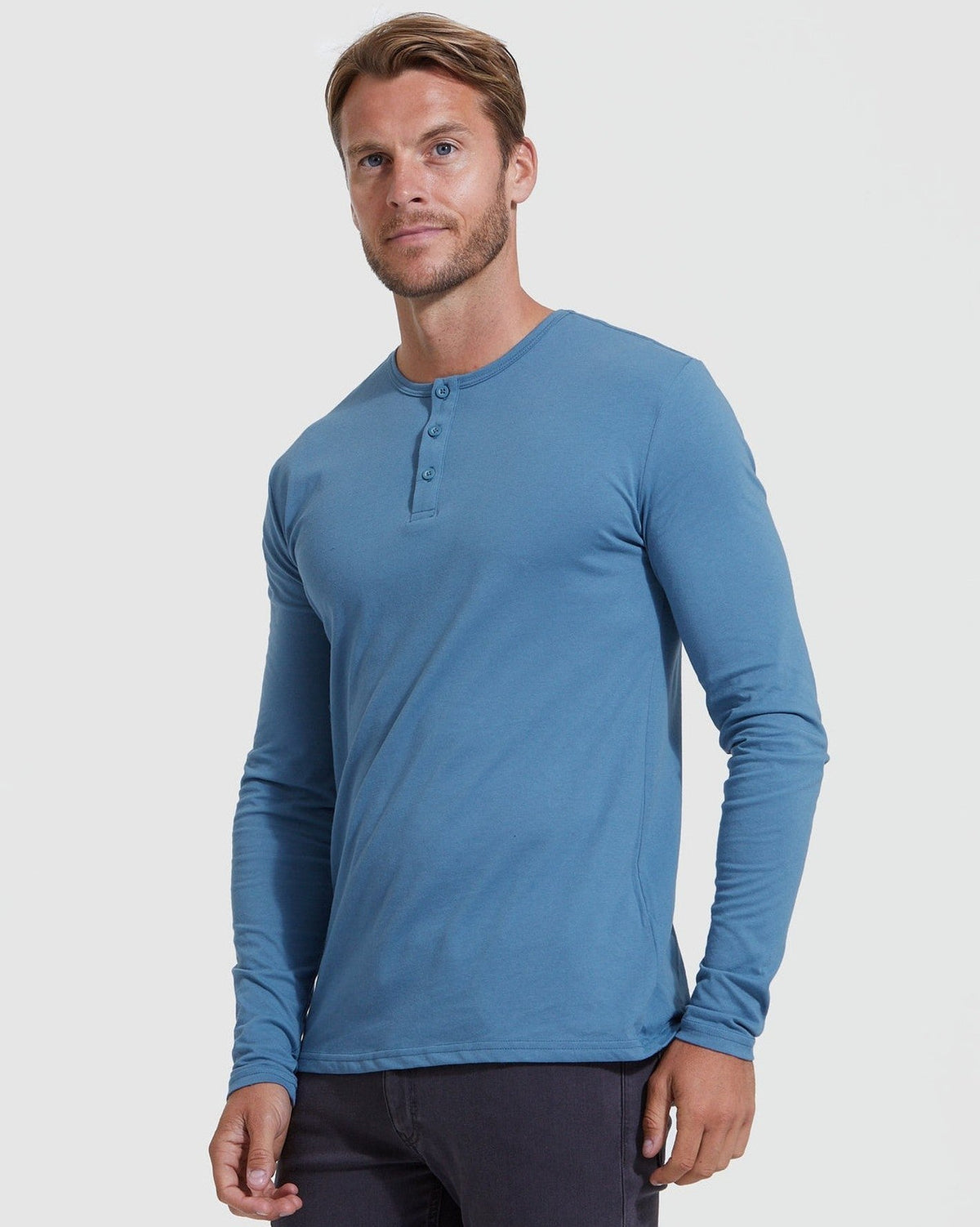 Varenna - Men's Ultra-Comfort Long Sleeve Henley in Indigo Blue