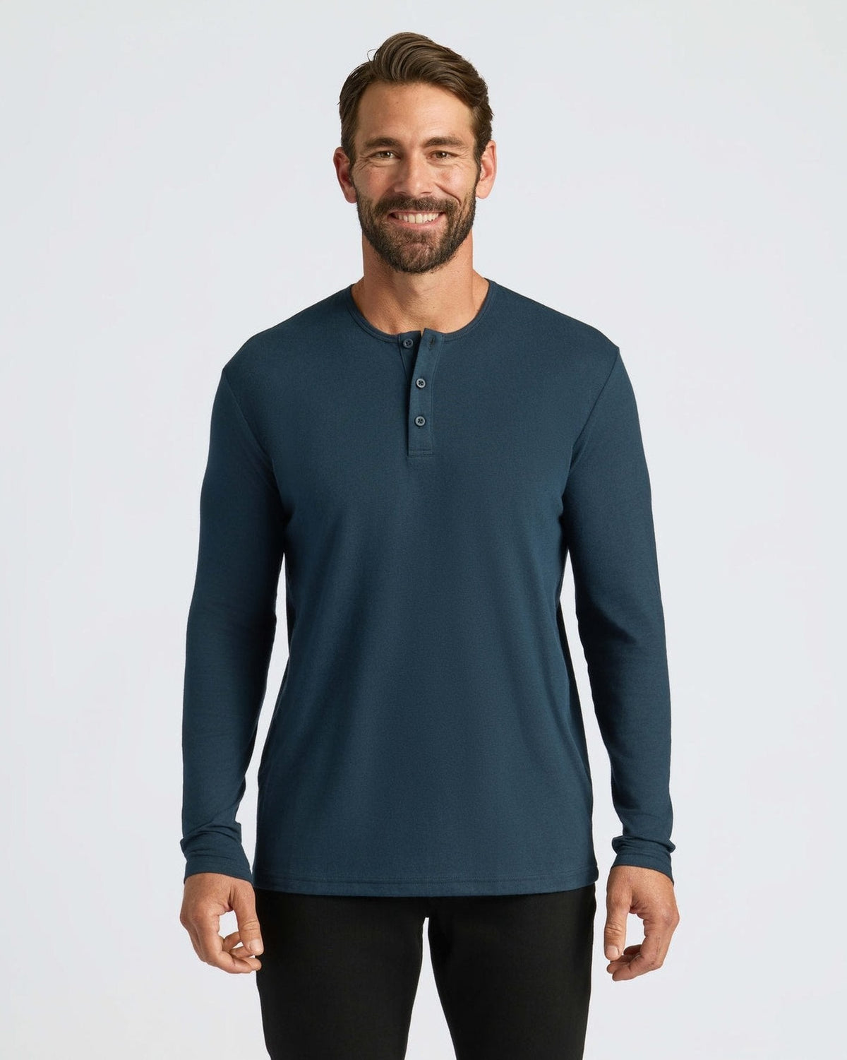 Varenna - Men's Ultra-Comfort Long Sleeve Henley in Midnight Navy