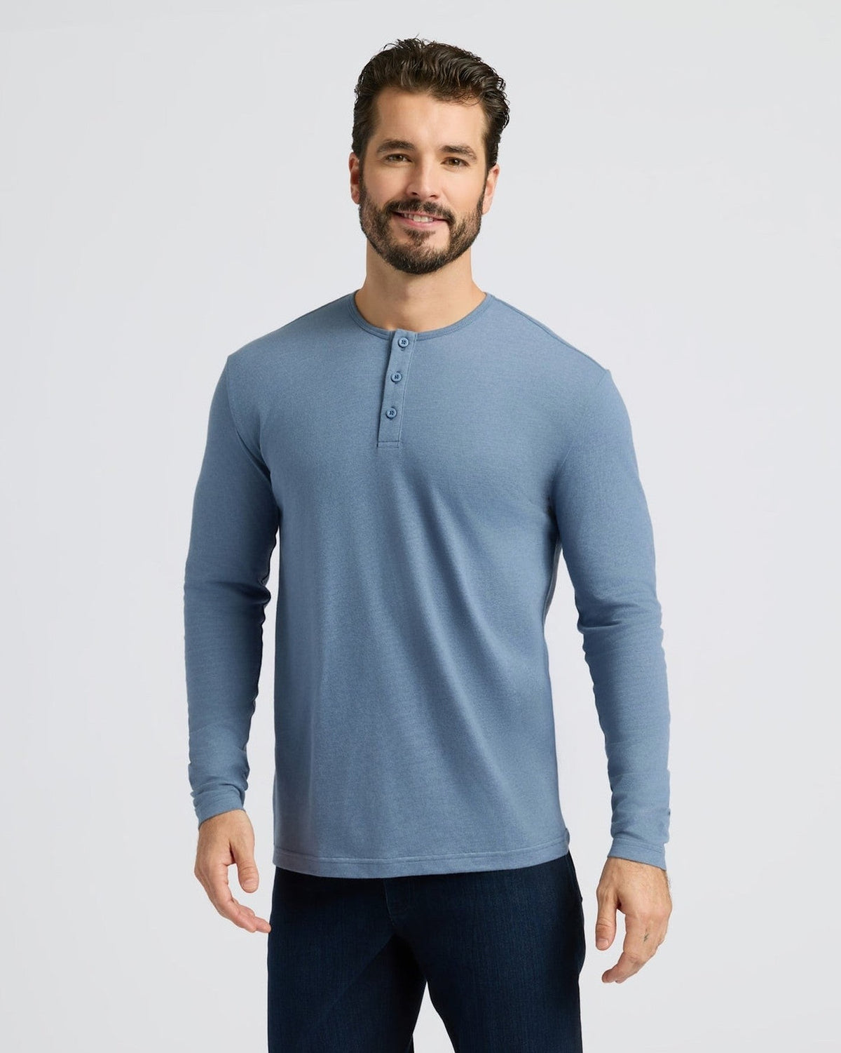 Varenna - Men's Ultra-Comfort Long Sleeve Henley in Vintage Blue